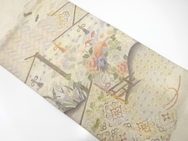 JAPANESE KIMONO / ANTIQUE FUKURO OBI / SILK / TSUZURE / FLOWER & BIRD